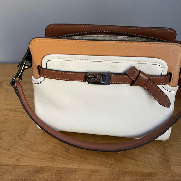 Coach Chalk and Brown Leather Tote - Picture 5 of 6